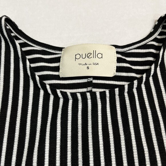 Anthropologie Puella Miter Dress Women S Black White Striped Ribbed Knit Stretch - Picture 8 of 9
